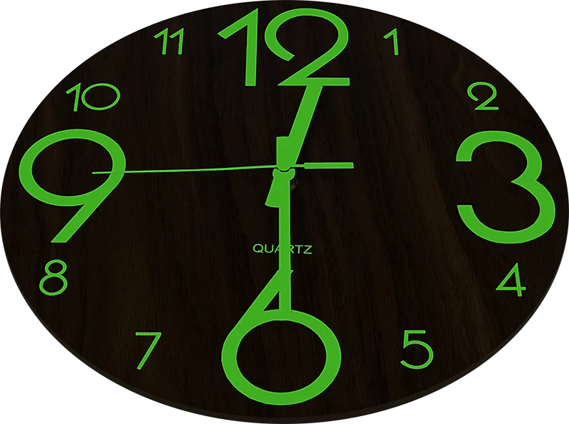 FactoryFast.com.au Glow In Dark Wall Clock Luminous Quartz Wooden Non Ticking Home Decor 12''/30cm