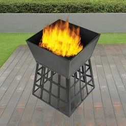 Bariloche Outdoor & Leisure Black Fire Pit Square Log Patio Garden Heater Outdoor Table Top BBQ Camping