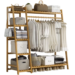 Palermo Portable Clothes Rack Coat Garment Stand Bamboo Rail Hanger Airer Closet Furniture