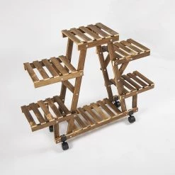 Randy & Travis Machinery Wood Plant Stand Indoor Outdoor Carbonized Triangle Corner Plant Rack