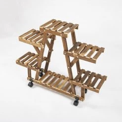 Randy & Travis Machinery Wood Plant Stand Indoor Outdoor Carbonized Triangle Corner Plant Rack