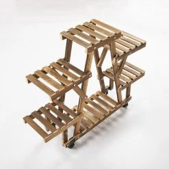 Randy & Travis Machinery Wood Plant Stand Indoor Outdoor Carbonized Triangle Corner Plant Rack