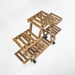 Randy & Travis Machinery Wood Plant Stand Indoor Outdoor Carbonized Triangle Corner Plant Rack