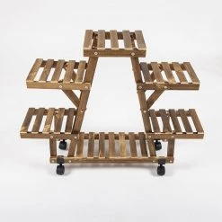Randy & Travis Machinery Wood Plant Stand Indoor Outdoor Carbonized Triangle Corner Plant Rack