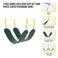 Randy & Travis Machinery 2 Pack Swings Seats Heavy Duty 66" Chain Plastic Coated Playground Swing Sports & Fitness