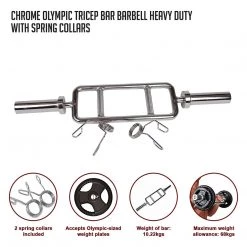 Randy & Travis Machinery Sports & Fitness Chrome Olympic Tricep Bar Barbell Heavy Duty With Spring Collars