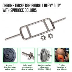 Randy & Travis Machinery Sports & Fitness Chrome Tricep Bar Barbell Heavy Duty With Spinlock Collars