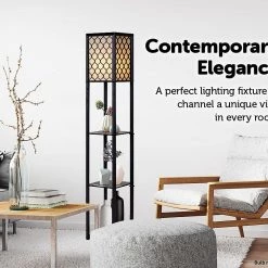 Randy & Travis Machinery Shelf Floor Lamp - Shade Diffused Light Source With Open-Box Shelves