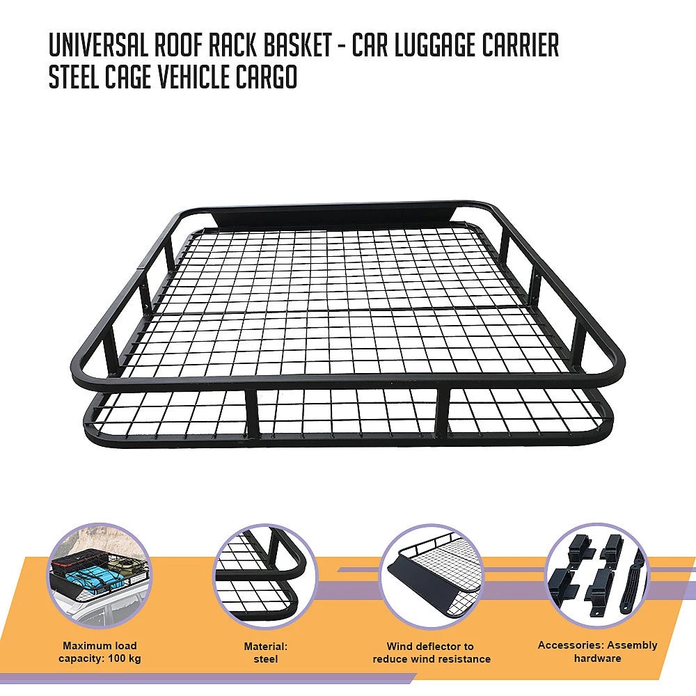 Bariloche Outdoor & Leisure Universal Roof Rack Basket - Car Luggage Carrier Steel Cage Vehicle Cargo