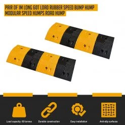 Randy & Travis Machinery Pair Of 1m Long 60T Load Rubber Speed Bump Hump Modular Speed Humps Road Hump