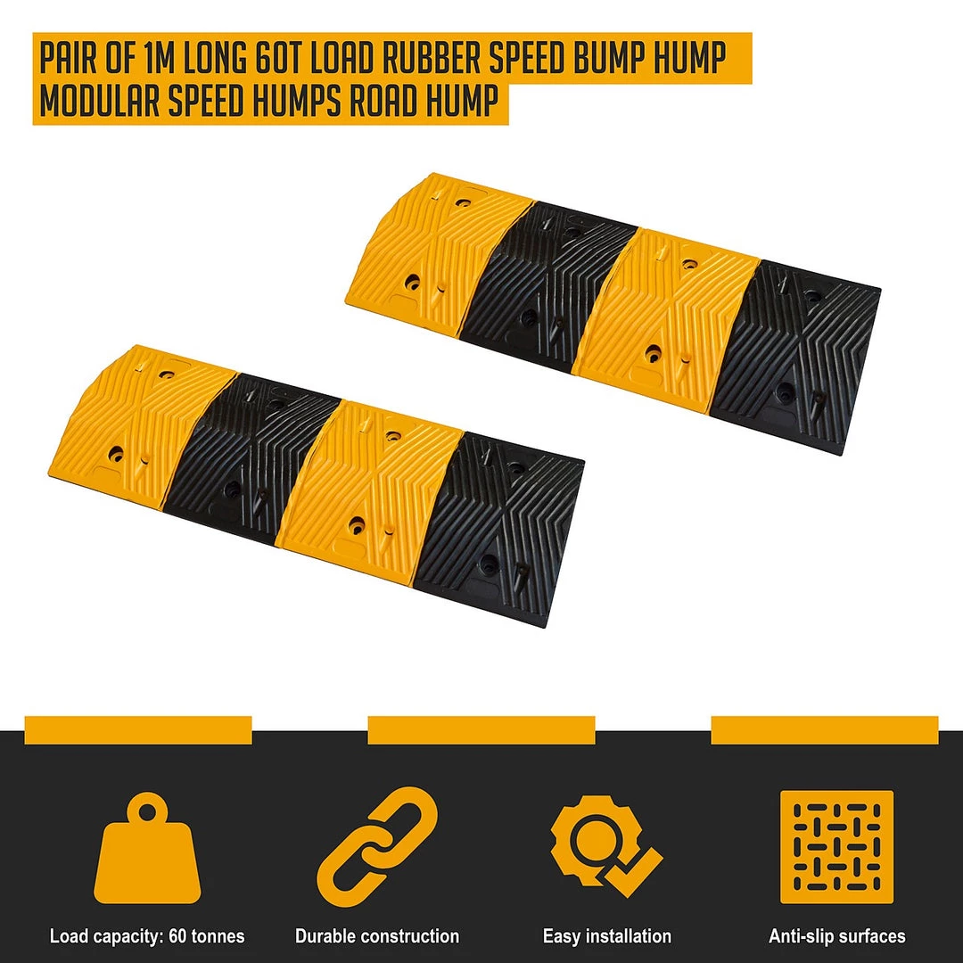 Randy & Travis Machinery Pair Of 1m Long 60T Load Rubber Speed Bump Hump Modular Speed Humps Road Hump
