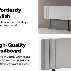 Palermo Furniture Beige Linen Fabric Queen Deluxe Headboard Bedhead