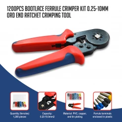 FactoryFast.com.au 1200Pcs Bootlace Ferrule Crimper Kit 0.25-10mm2 Cord End Ratchet Crimping Tool