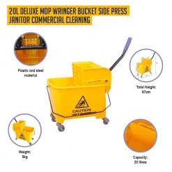 Randy & Travis Machinery 20L Deluxe Mop Wringer Bucket Side Press Janitor Commercial Cleaning
