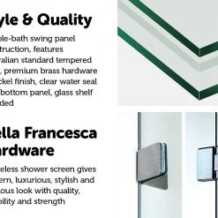 90 X 145cm Frameless Glass Bath Screen By Della Francesca Nickel Finish