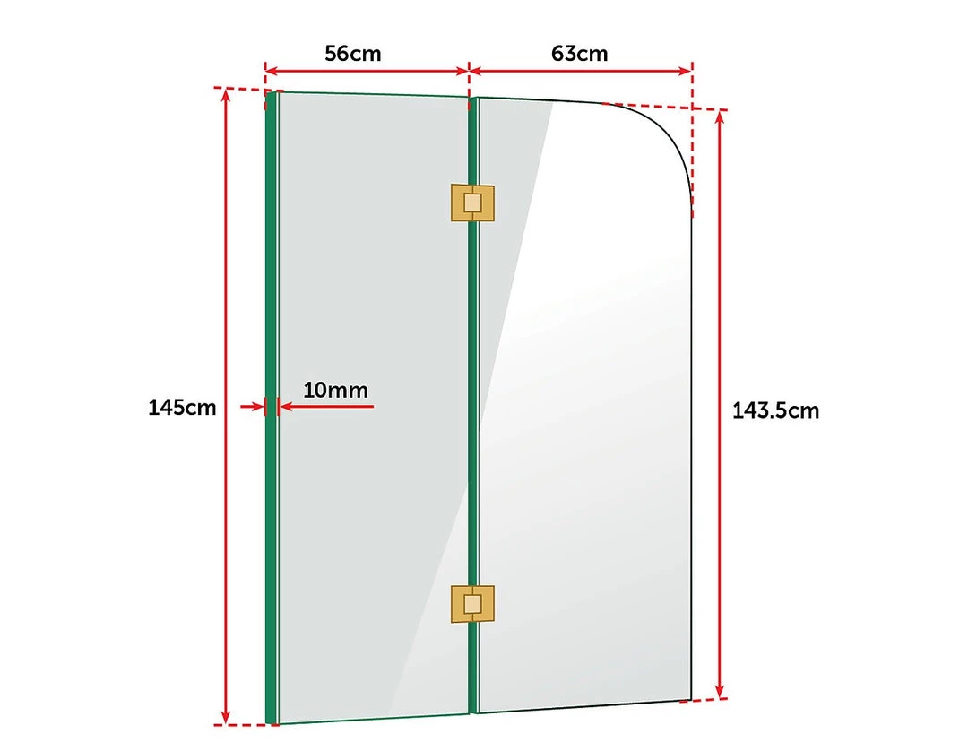 120 X 145cm Frameless Glass Bath Screen By Della Francesca Gold Finish