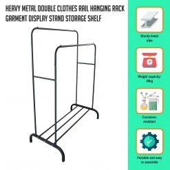 Palermo Home & Lifestyle Heavy Metal Double Clothes Rail Hanging Rack Garment Display Stand Storage Shelf