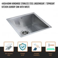 Brienz 440x440mm Stainless Steel Single Bowl Sink With Round Waste