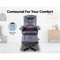 Palermo PU Leather Massage Chair Recliner Ottoman Lounge Remote - Black
