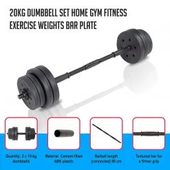Randy & Travis Machinery Sports & Fitness 20kg Dumbbell Set Home Gym Fitness Exercise Weights Bar Plate