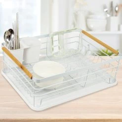 Randy & Travis Machinery Home & Lifestyle Metal Dish Drying Rack Drainboard Holder Tray Kitchen Plates Cutlery Wood Handle