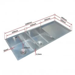 Brienz DIY & Renovation 1160x460mm Handmade Stainless Steel Sink With Waste And Drain Plug - Undermount/Topmount
