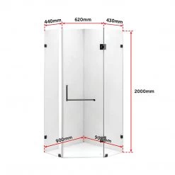 900 X 900mm Frameless 10mm Glass Shower Screen By Della Francesca Black Hinges/Brackets And Round Handle DIY & Renovation