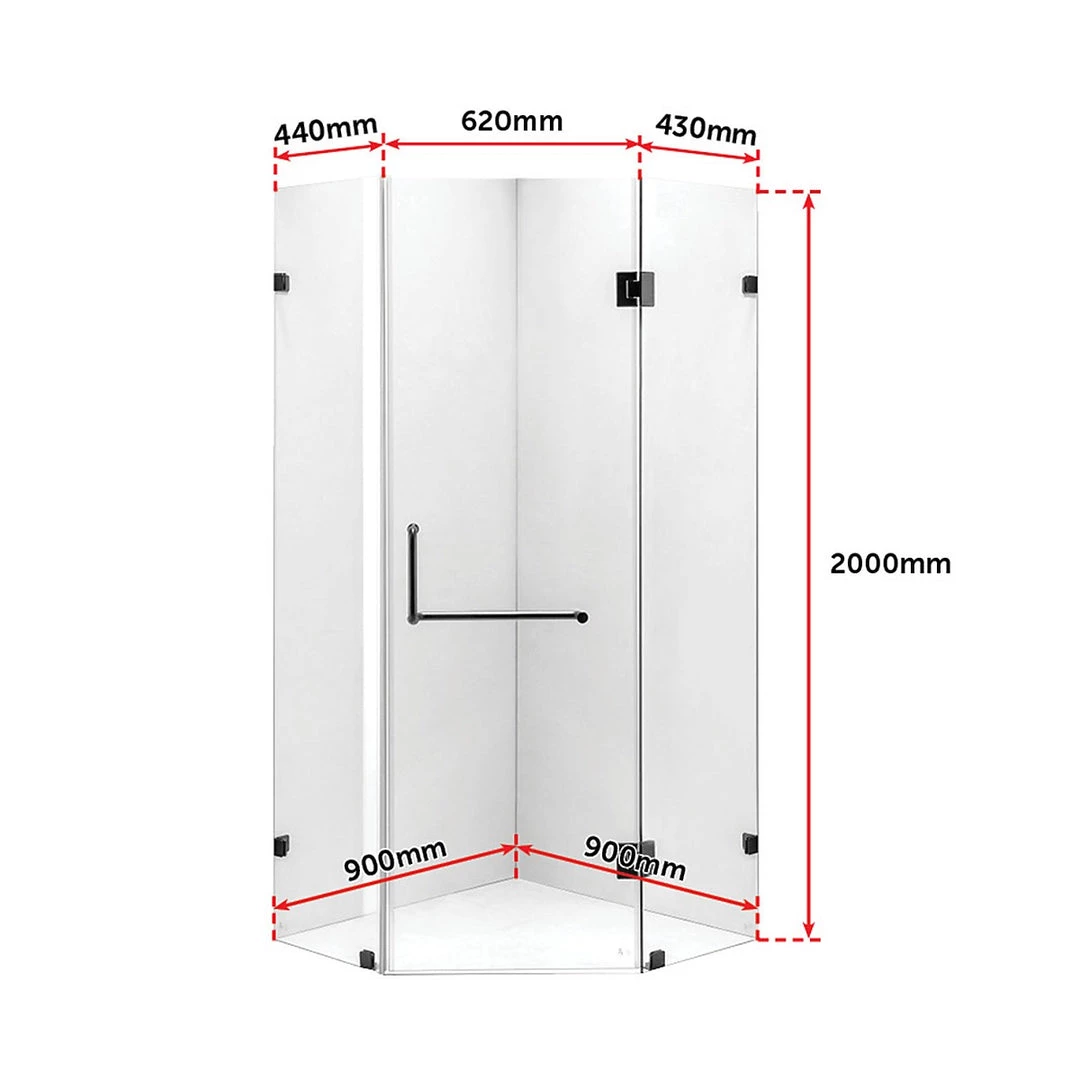 900 X 900mm Frameless 10mm Glass Shower Screen By Della Francesca Black Hinges/Brackets And Round Handle DIY & Renovation