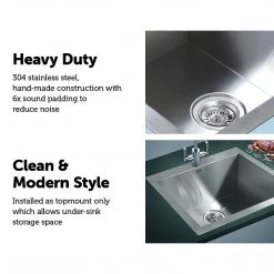 Brienz 530x505mm Stainless Steel Single Bowl Sink With Round Waste DIY & Renovation