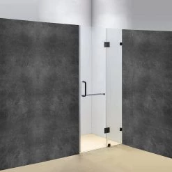 Della Francesca 100 X 200cm Wall To Wall Frameless Shower Screen In Black Hardware With Round Handle