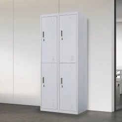 Salvatore Angelotti Furniture Grey Four-Door Office Gym Shed Storage Locker- Padlock-operated