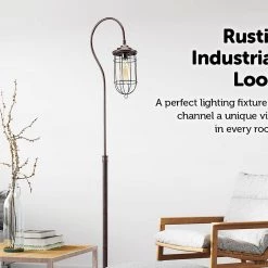 FactoryFast.com.au Industrial Floor Lamp With Adjustable Cage Shade In Bronze Finish