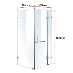 100 X 90cm Frameless 10mm Glass Shower Screen By Della Francesca CHROME Hinges/Brackets And ROUND Handle