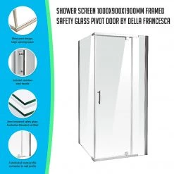 Della Francesca 1000 X 900 X 1900mm Framed Safety Glass Pivot Door Shower Screen In CHROME DIY & Renovation