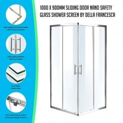 Della Francesca DIY & Renovation 1000 X 900mm Sliding Door Nano Safety Glass Shower Screen In CHROME