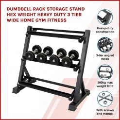 Randy & Travis Machinery Sports & Fitness Dumbbell Rack Storage Stand Hex Weight Heavy Duty 3 Tier Wide Home Gym Fitness