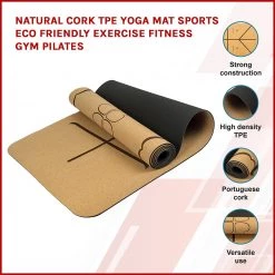 Randy & Travis Machinery Natural Cork TPE Yoga Mat Sports Eco Friendly Exercise Fitness Gym Pilates Sports & Fitness