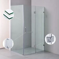 110 X 100cm Frameless 10mm Glass Shower Screen By Della Francesca CHROME Hinges/Brackets And ROUND Handle