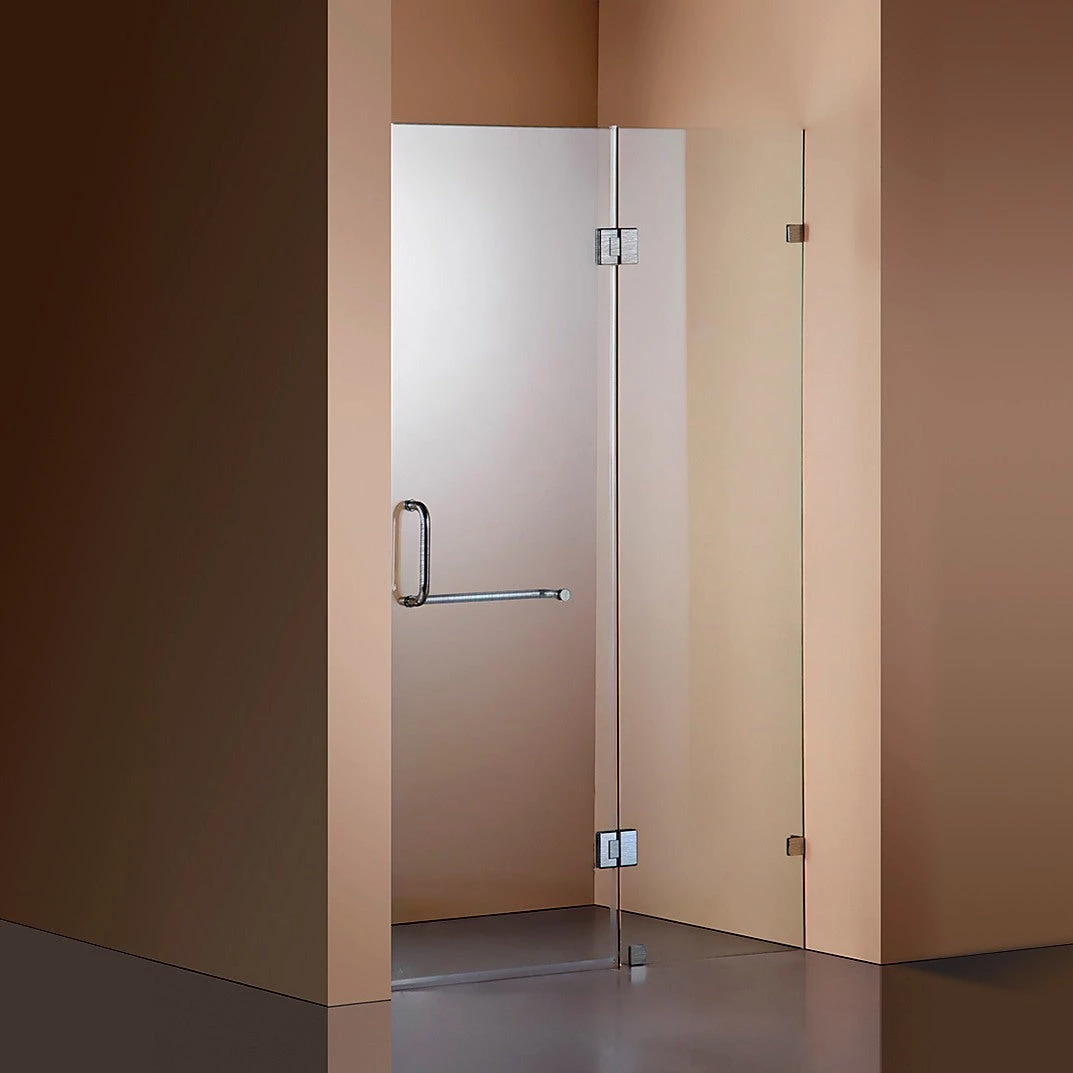 Della Francesca 90 X 200cm Wall To Wall Frameless Shower Screen In Nickel Hardware With Round Handle