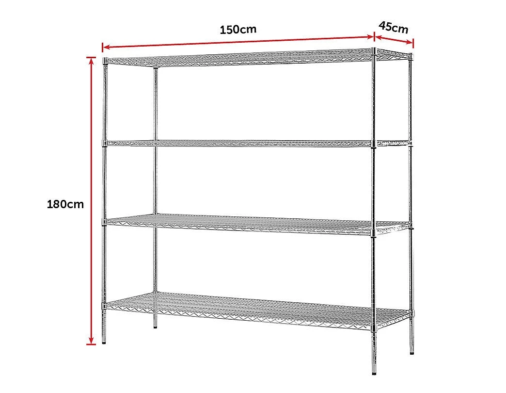 Palermo Modular Chrome Wire Storage Shelf 180 X 150 X 45cm Steel Shelving Furniture