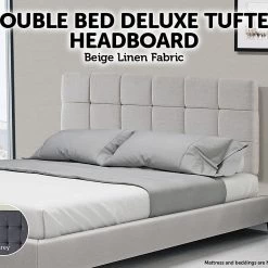 Palermo Furniture Beige Linen Fabric Double Deluxe Tufted Headboard Bedhead