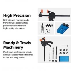 Randy & Travis Machinery 14X Pocket Hole Jig Kit Woodworking Drill Hole Locator Craft Carpenters + F Clip Home & Lifestyle