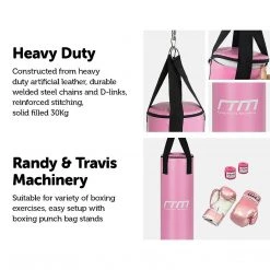 Randy & Travis Machinery Sports & Fitness 70lb Red Heavy Bag Kit Punching Boxing Bag Gloves Hand Wraps