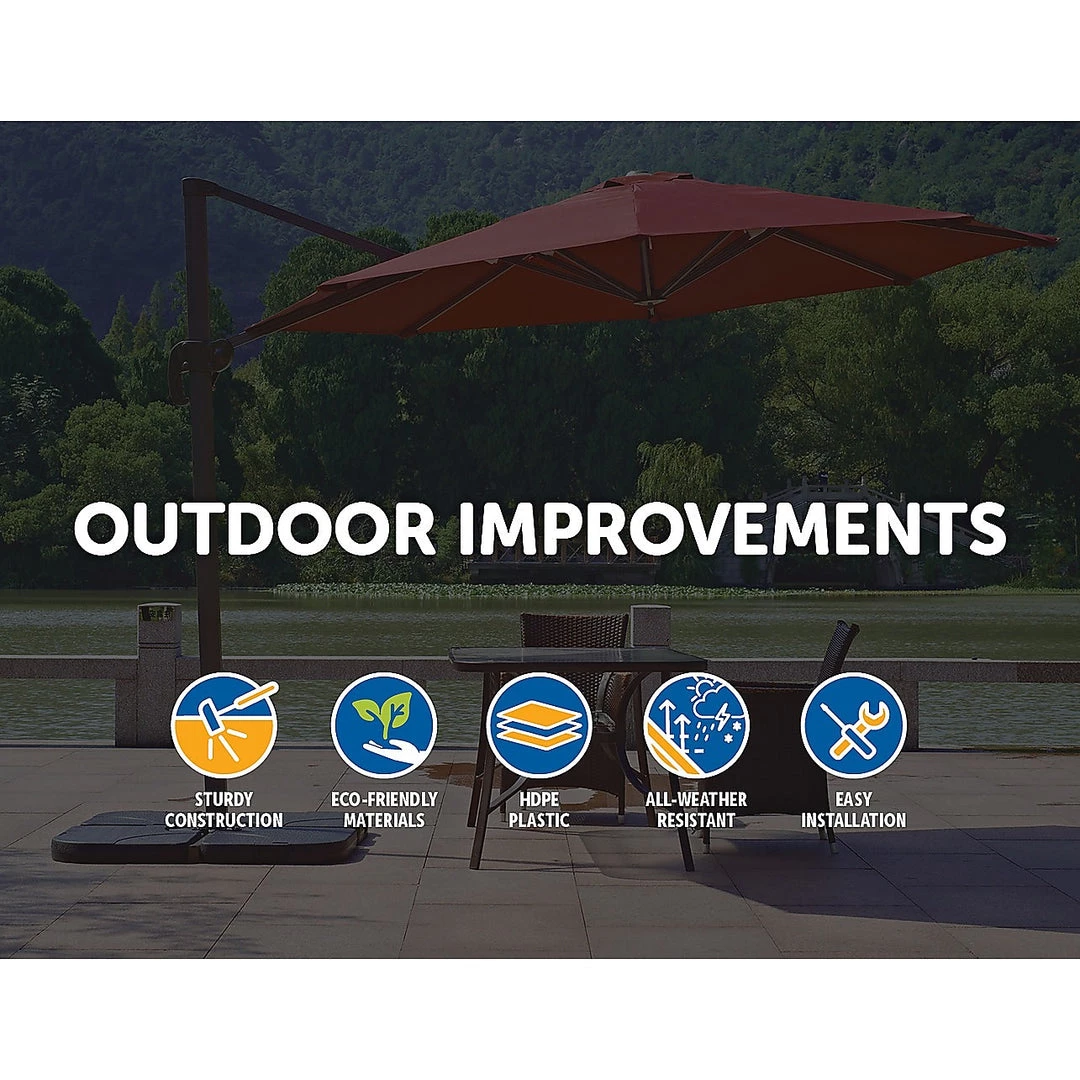 Randy & Travis Machinery Outdoor Patio 4-Piece Cantilever Offset 3M Umbrella Base Stand Weight Water Sand