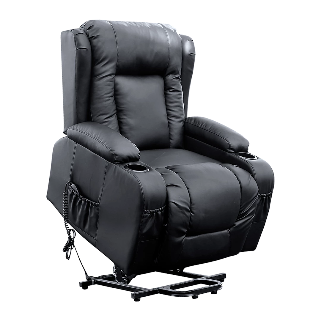 Palermo Recliner Chair Electric Massage Chair Lift Heated Leather Lounge Sofa Black Furniture