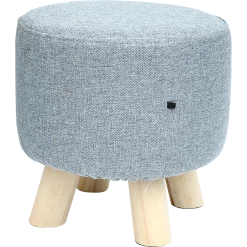 Randy & Travis Machinery Grey Fabric Ottoman Foot Stool Rest Pouffe Wood Padded Seat Round Furniture