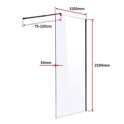 Della Francesca 110 X 210cm Frameless 10mm Safety Glass Shower Screen In Square Black