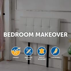 Palermo Single PU Leather Bed Deluxe Headboard Bedhead - White