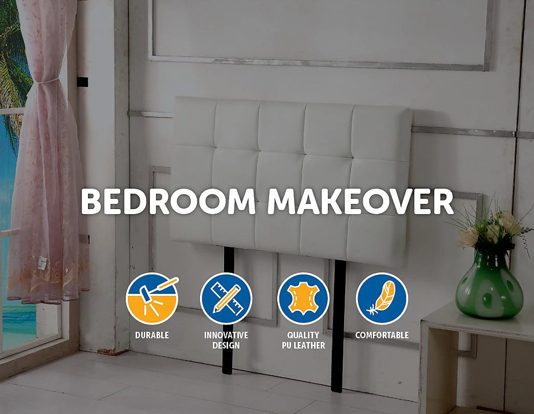 Palermo Single PU Leather Bed Deluxe Headboard Bedhead - White