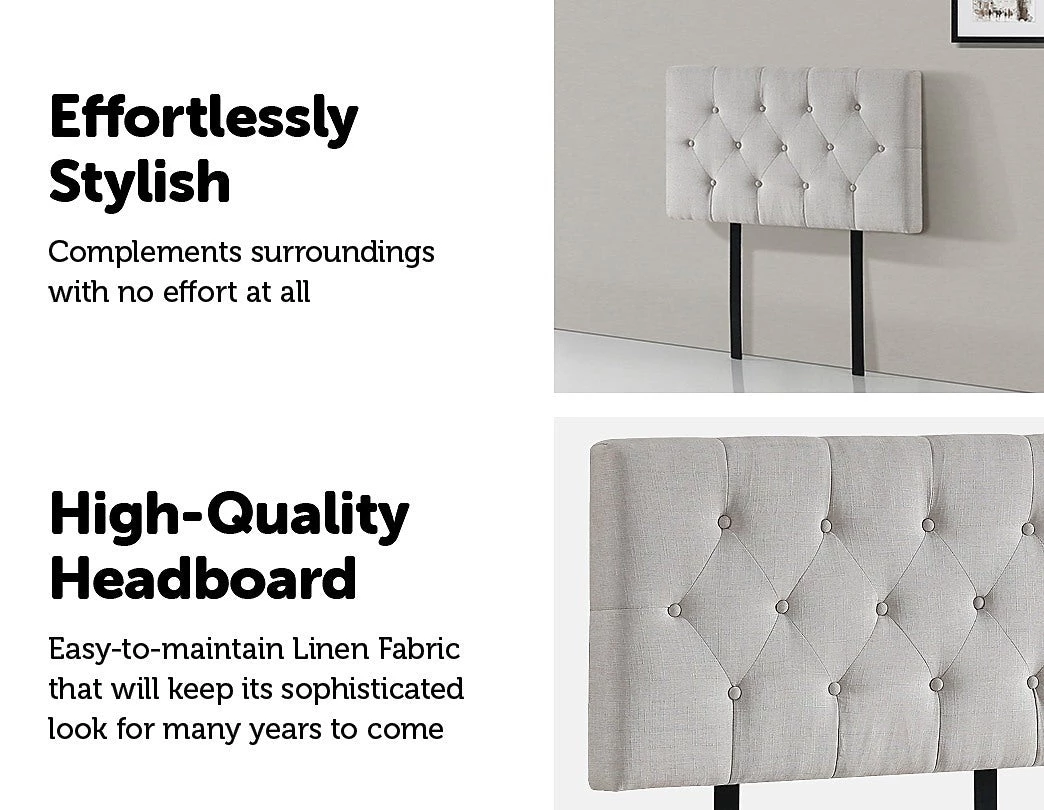 Palermo Single Linen Fabric Deluxe Headboard Bedhead In Beige Furniture